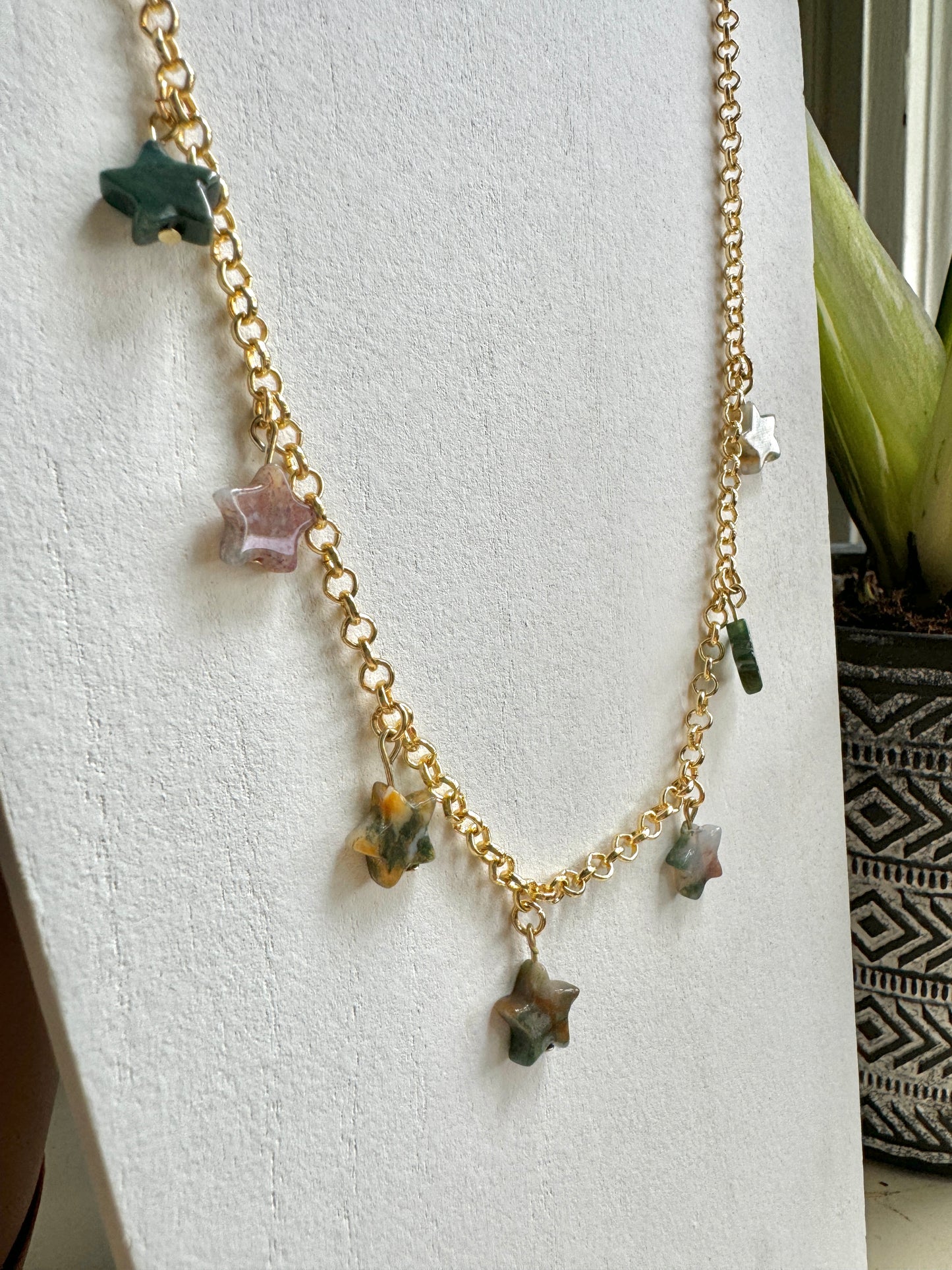 fancy jasper star necklace closeup