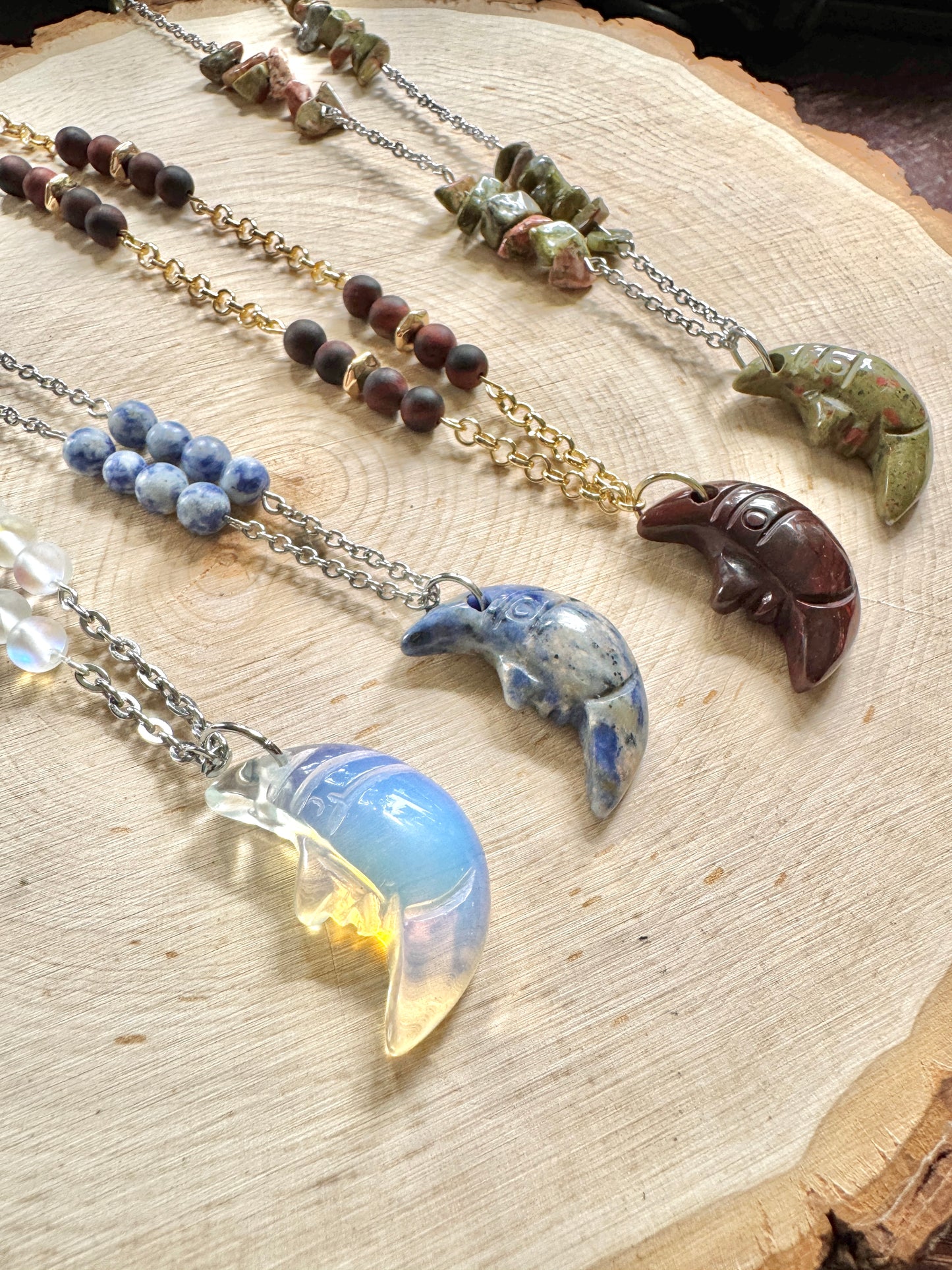 Crescent Moon Crystal Chain Necklace