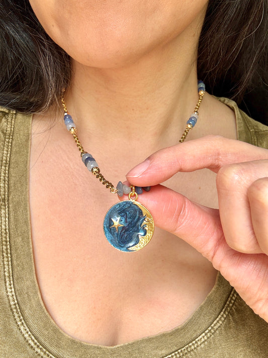 Celestia | Blue Aventurine Bead Necklace