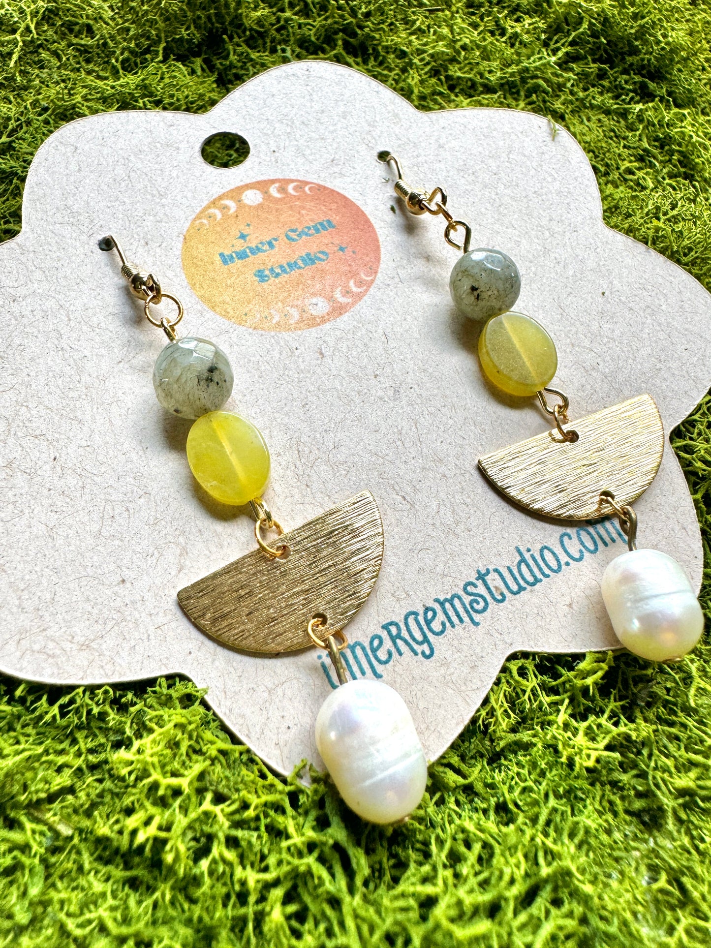 Labradorite and Pearl Dangle Earrings