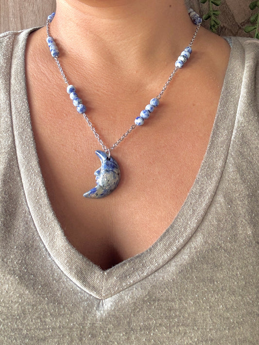 Crescent Moon Crystal Chain Necklace