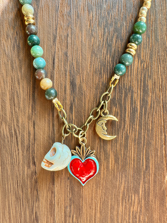 Fancy Jasper beaded charm necklace