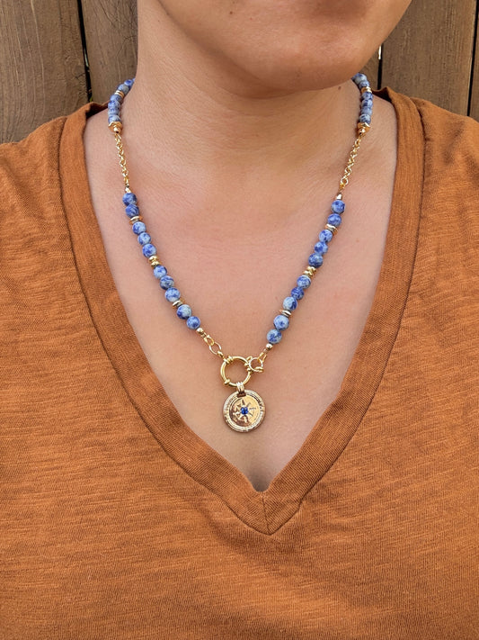 Sodalite necklace with gold-filled charm