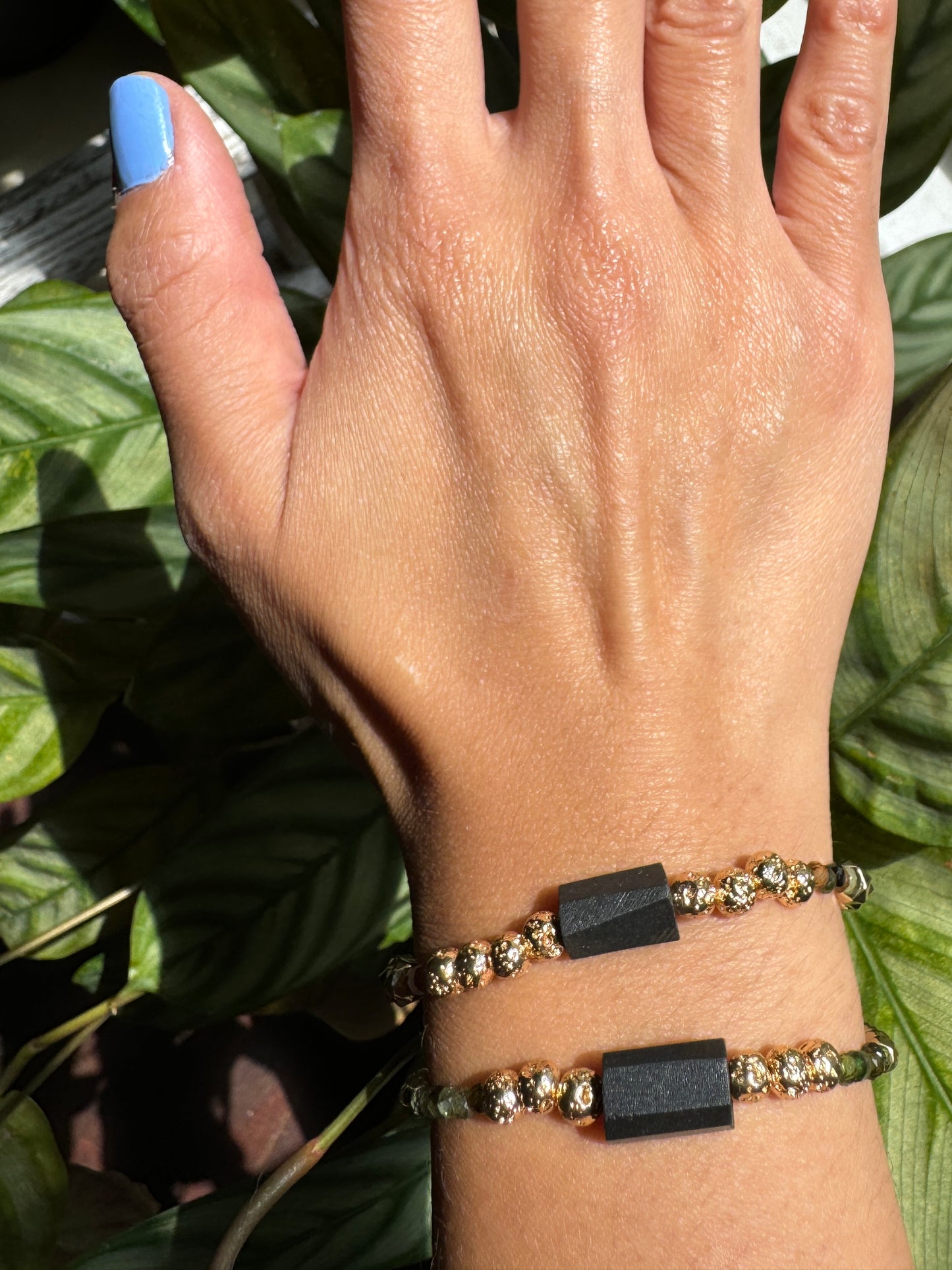 Black Tourmaline and Watermelon Tourmaline with Lava Stone Bracelet