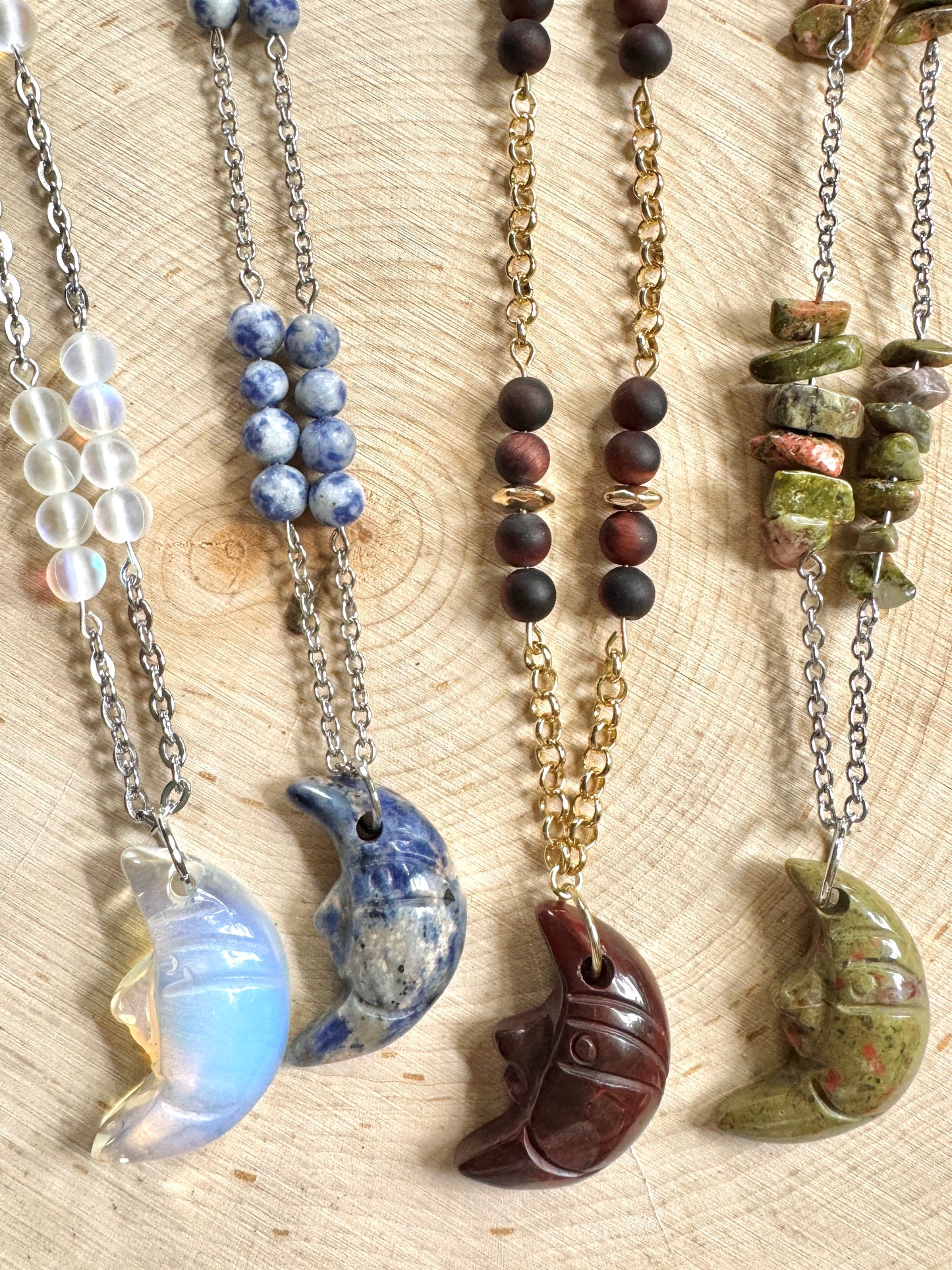 Crescent Moon Crystal Chain Necklace