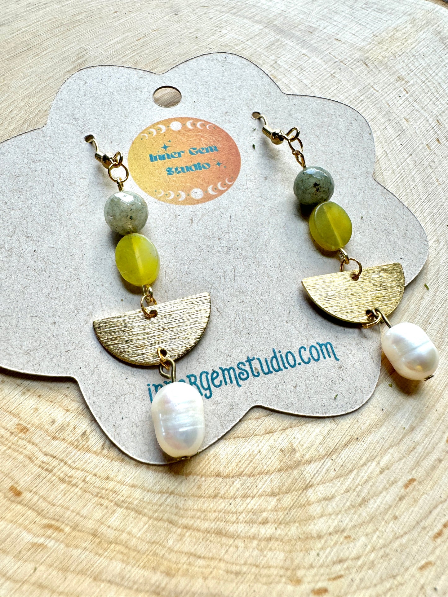 Labradorite and Pearl Dangle Earrings