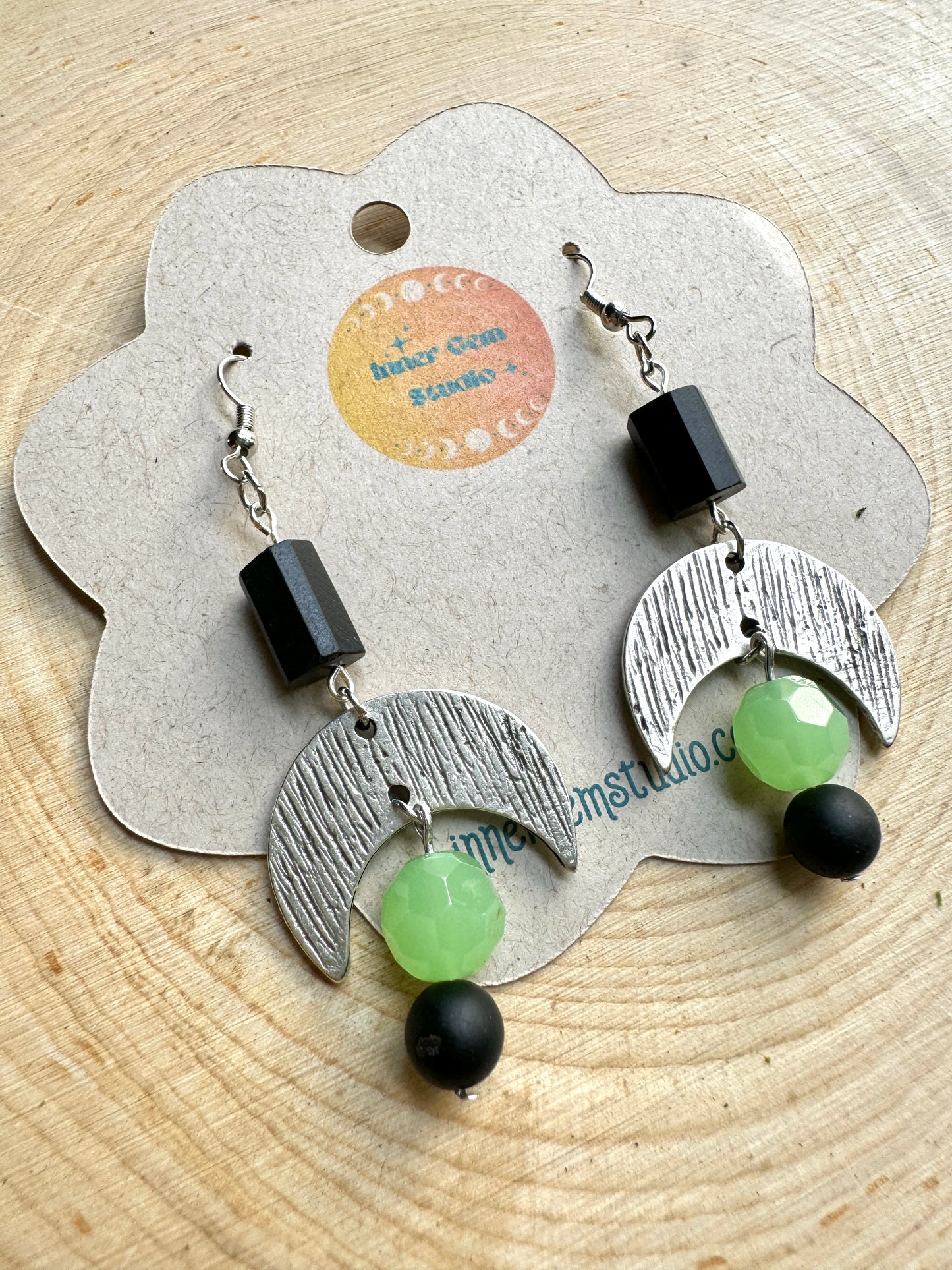 Black Tourmaline Crescent Moon Dangle Earrings