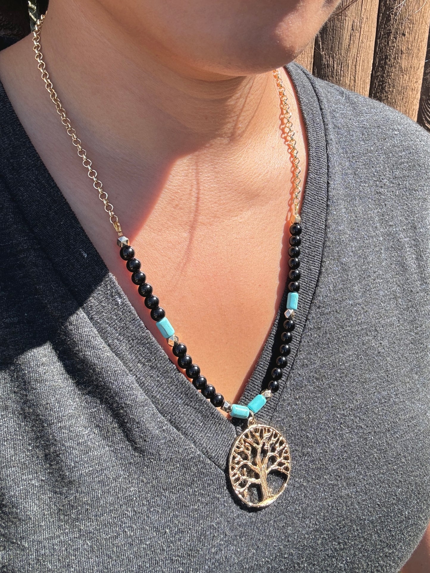 Tree of Life necklace on model