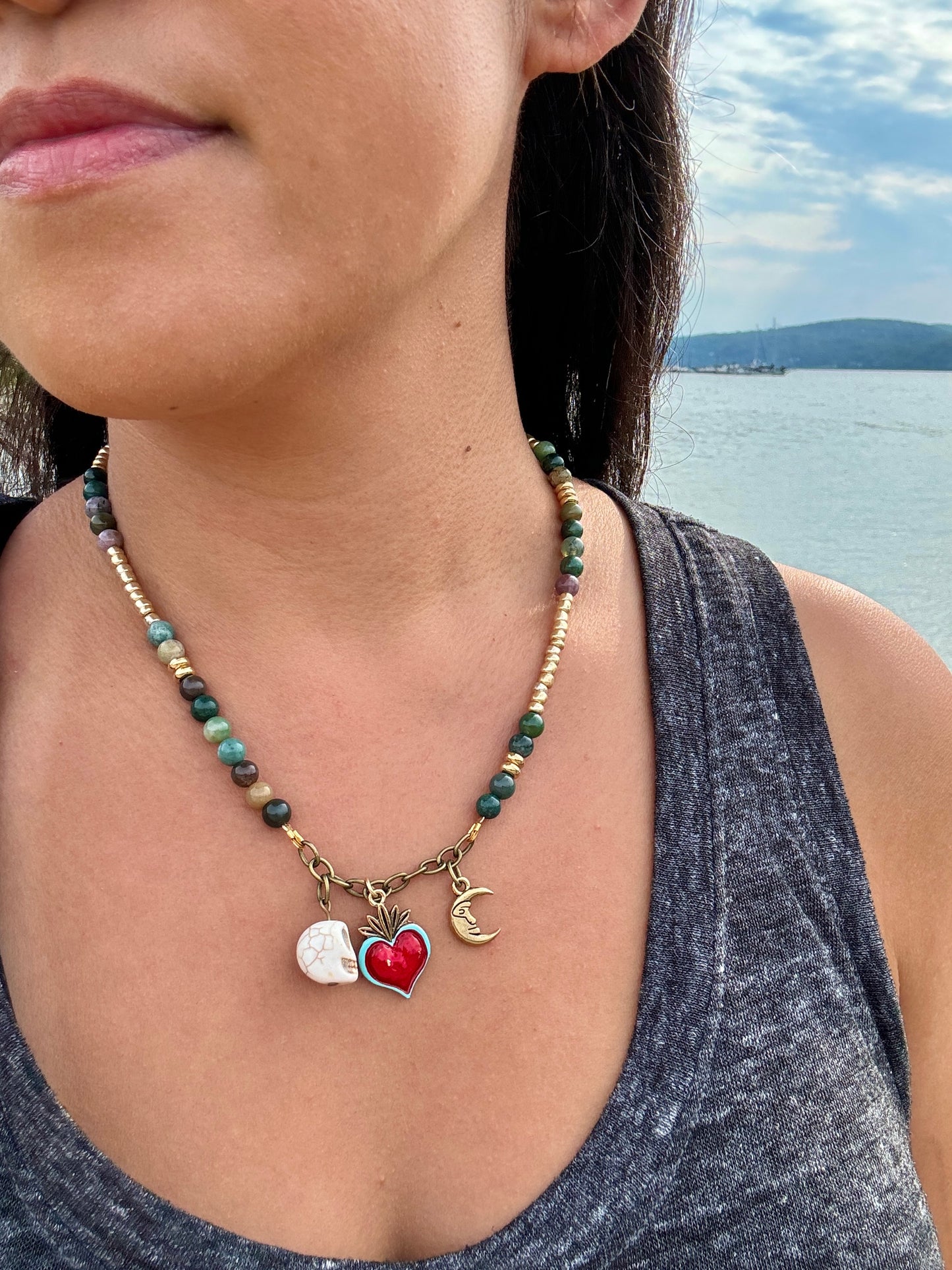 Fancy Jasper beaded charm necklace