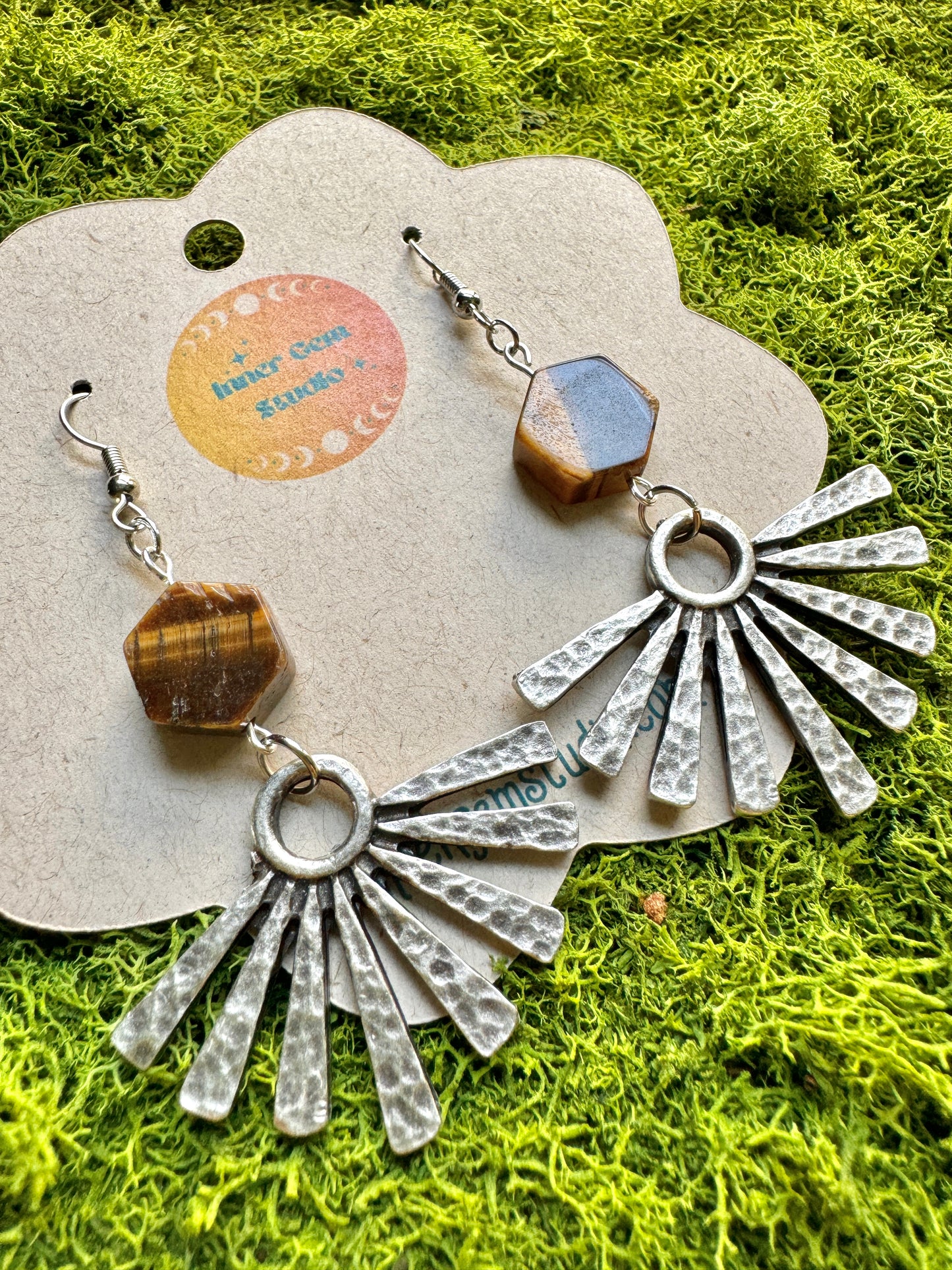 Tiger's Eye Sun Ray Dangle Earrings