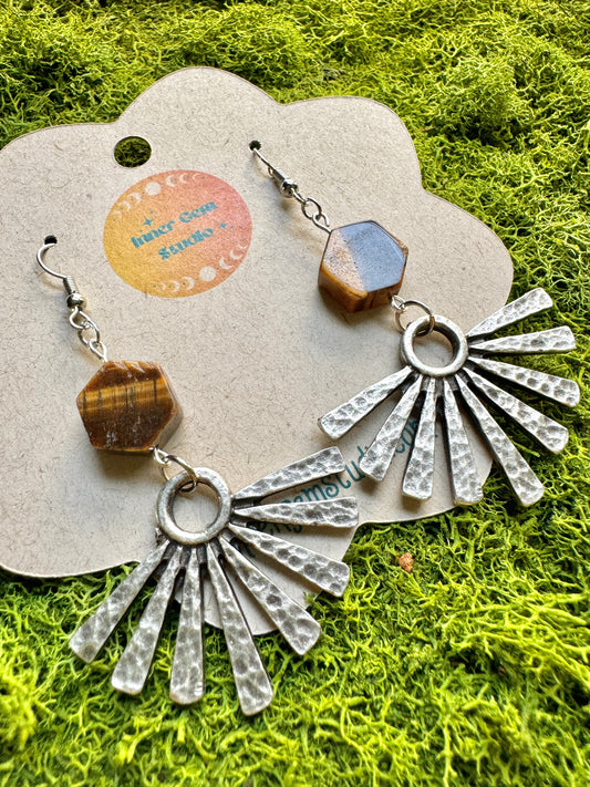 Tiger's Eye Sun Ray Dangle Earrings