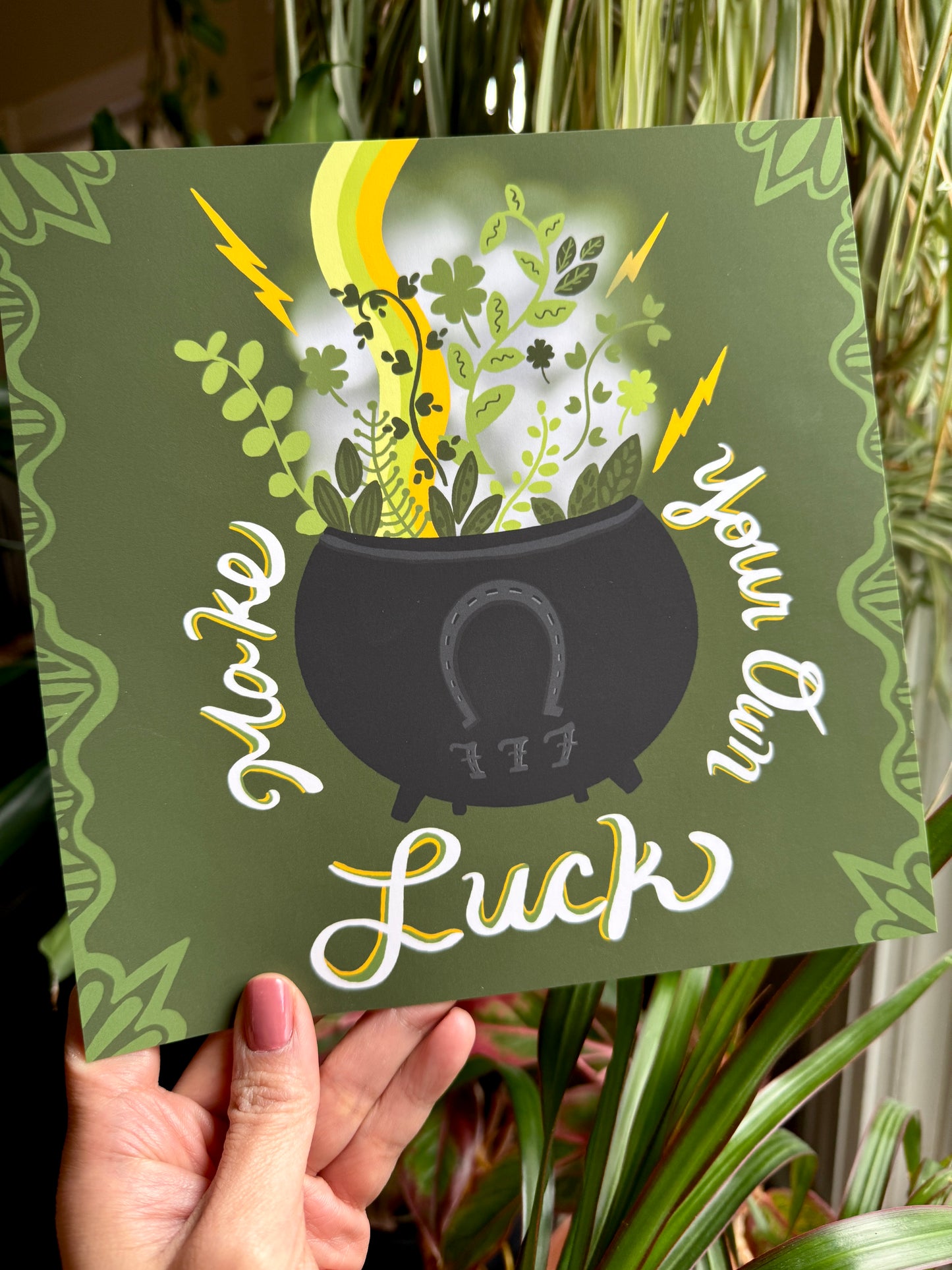 Make Your Own Luck cauldron and botanical art print