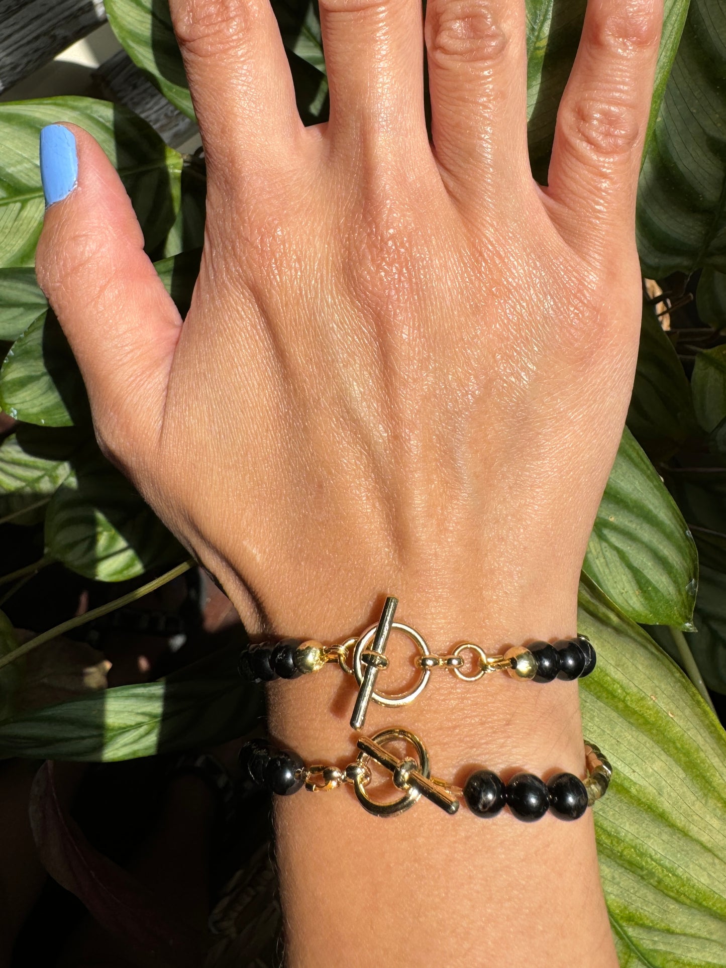 Black Tourmaline and Watermelon Tourmaline with Lava Stone Bracelet