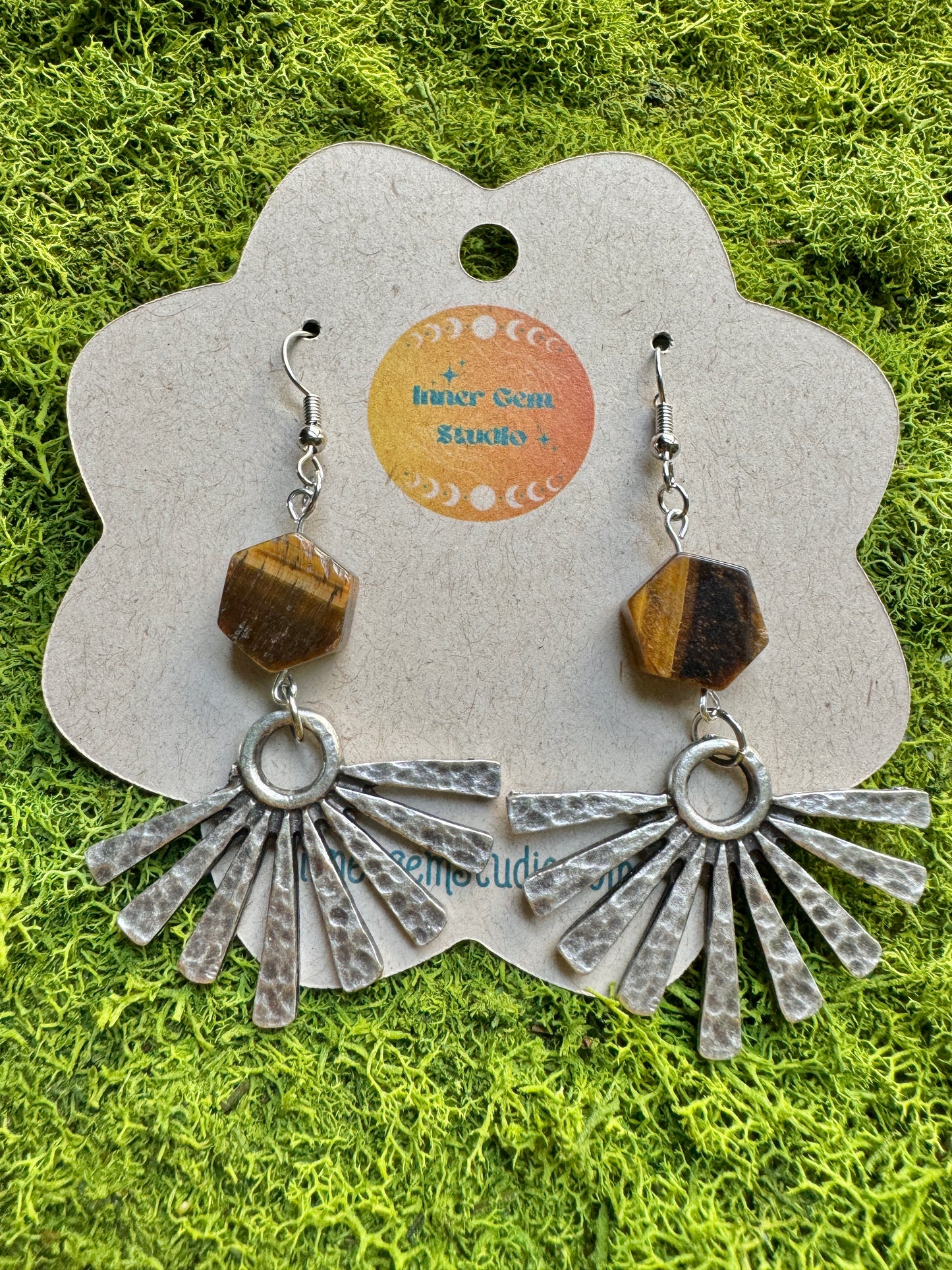 Tiger's Eye Sun Ray Dangle Earrings