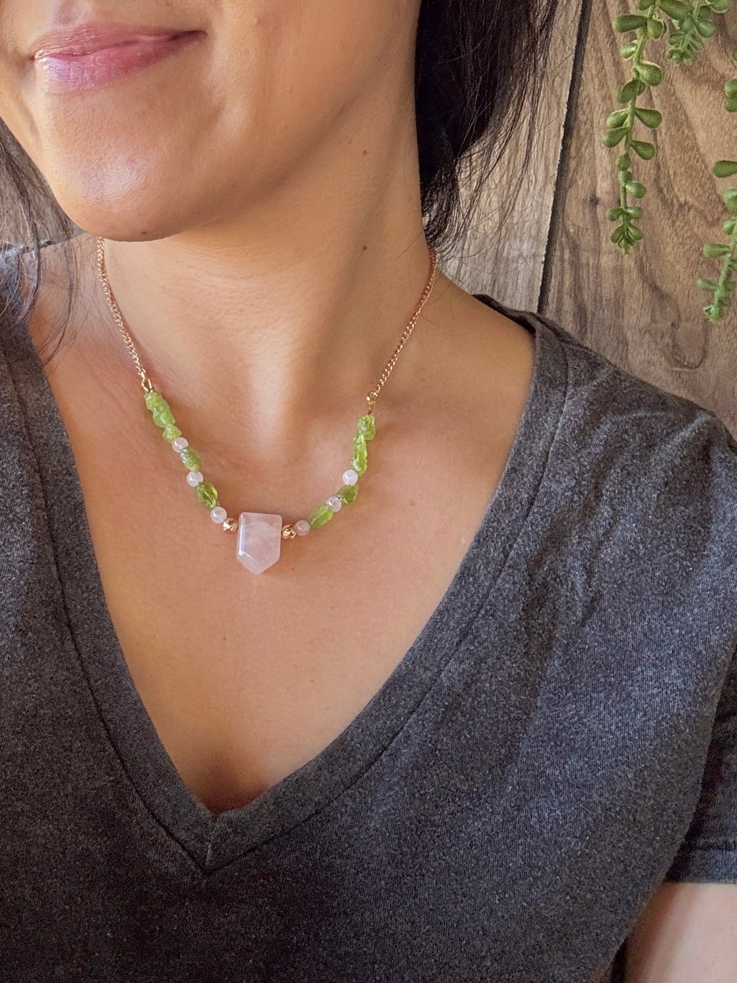 Rose Quartz & Peridot Necklace