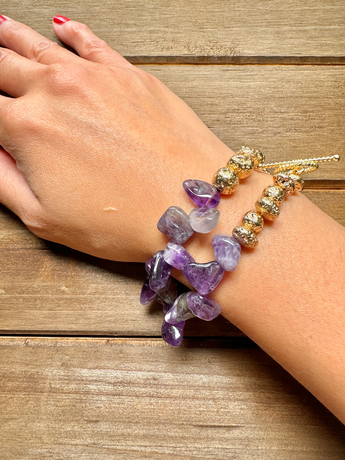 Amethyst with Gold or Silver Lava Stones Bracelet