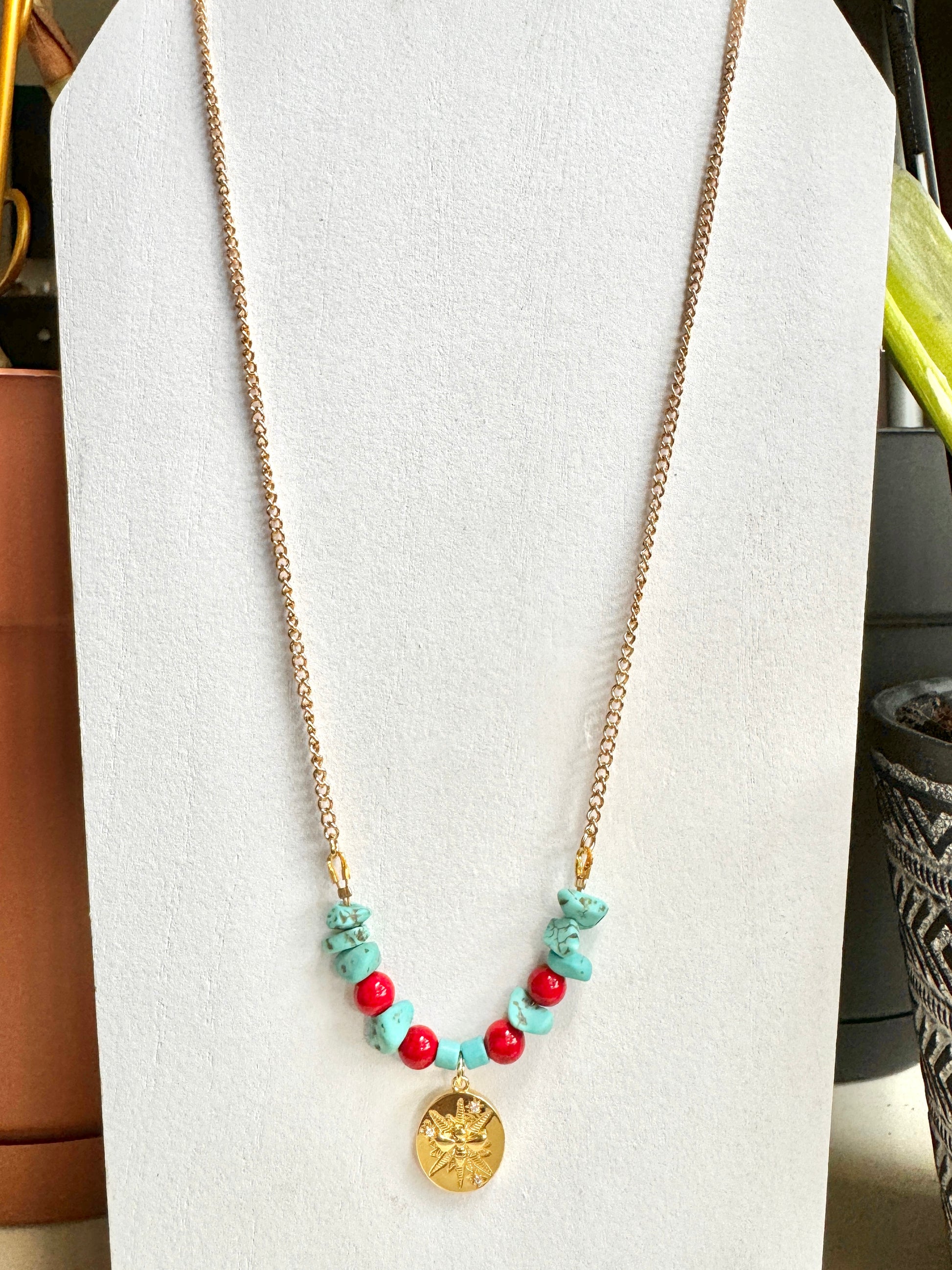 Blue Howlite Bee Necklace