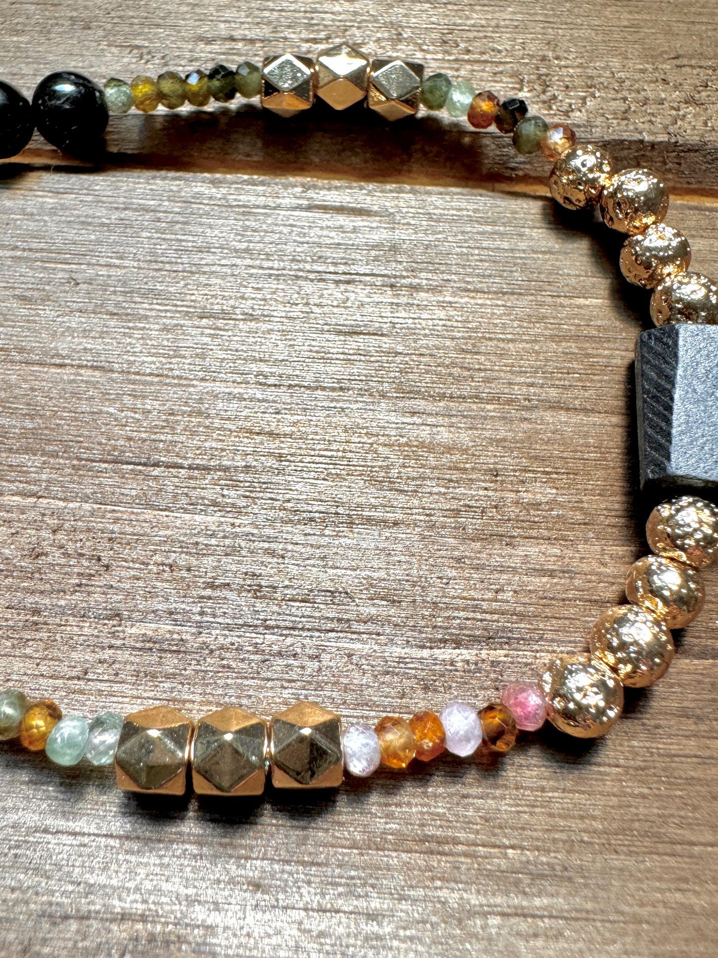 Black Tourmaline and Watermelon Tourmaline with Lava Stone Bracelet