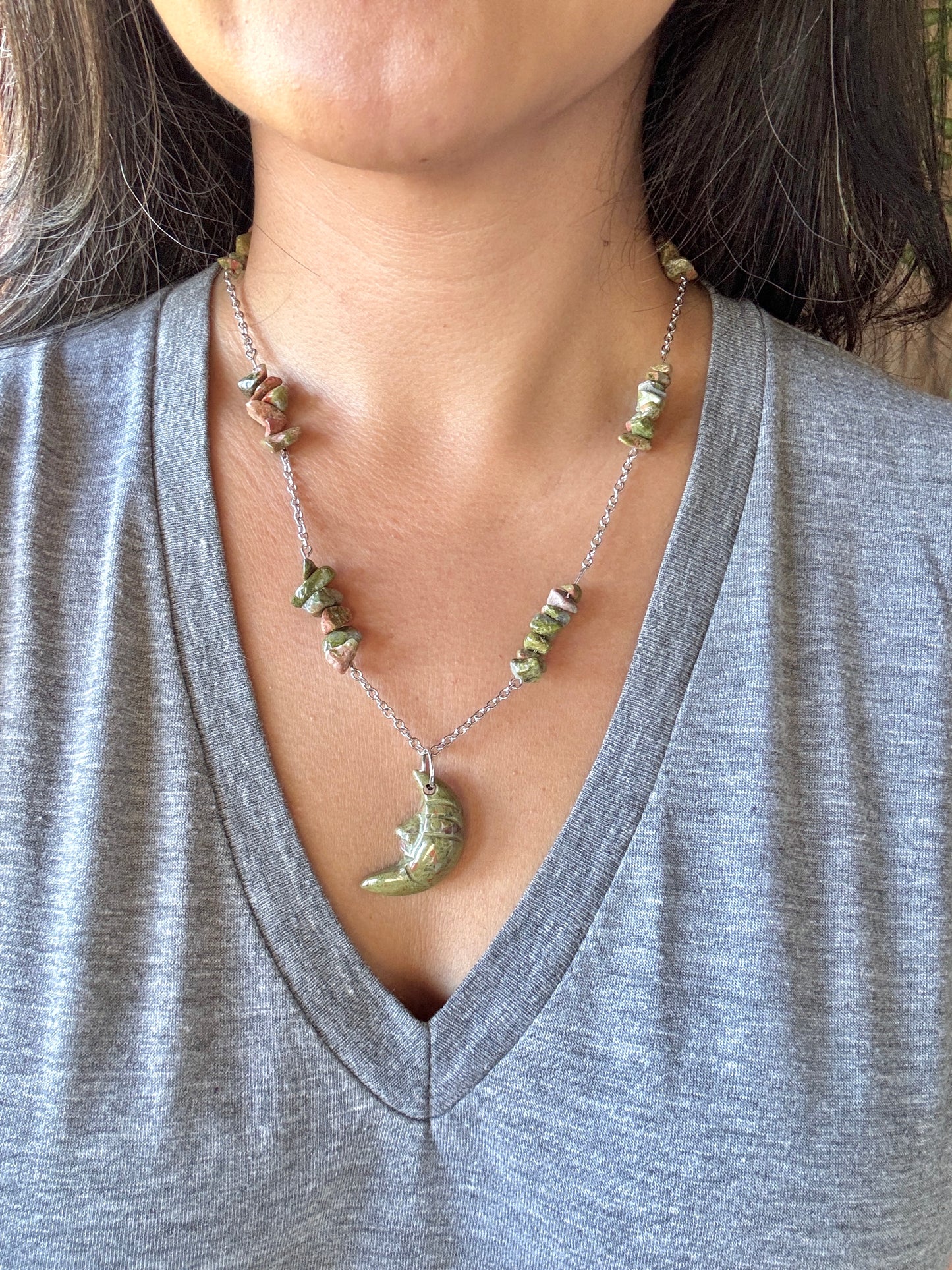 Crescent Moon Crystal Chain Necklace