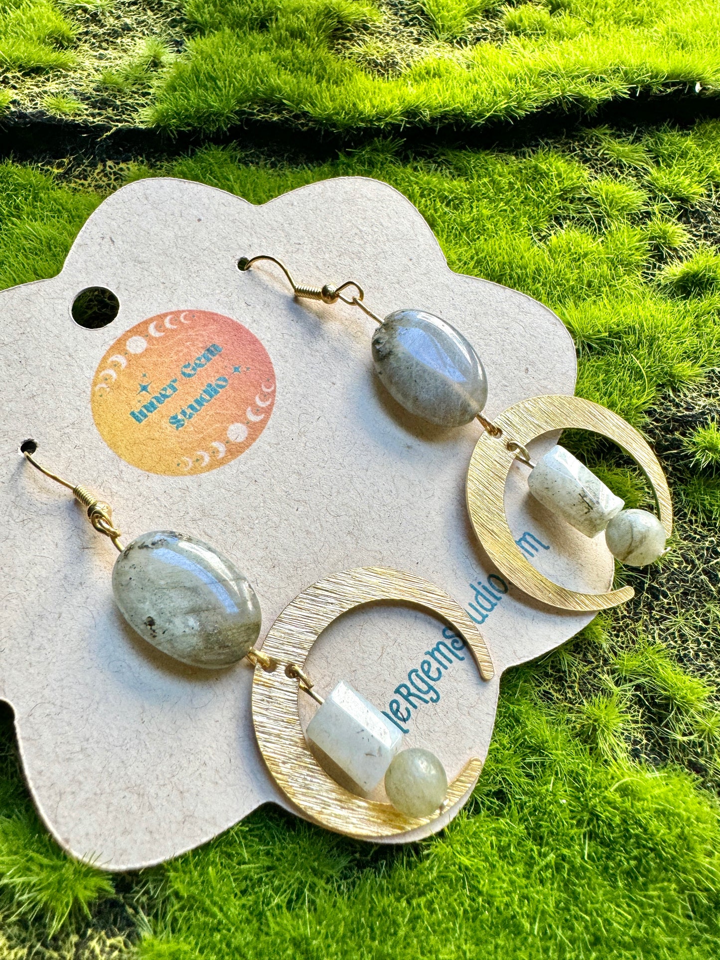 Labradorite dangle earrings closeup