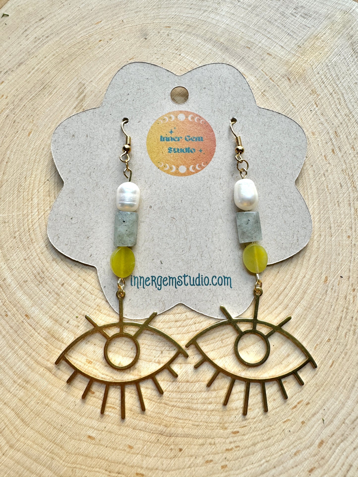 Labradorite and Pearl Eye Dangle Earrings