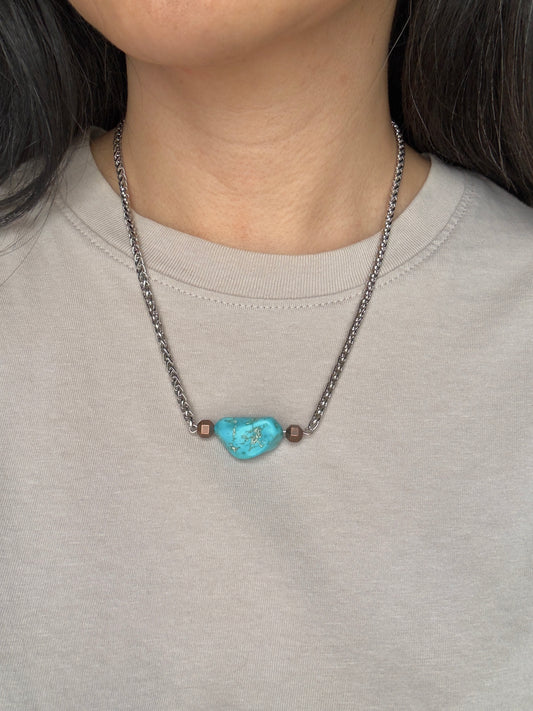 Blue howlite tumble necklace on model