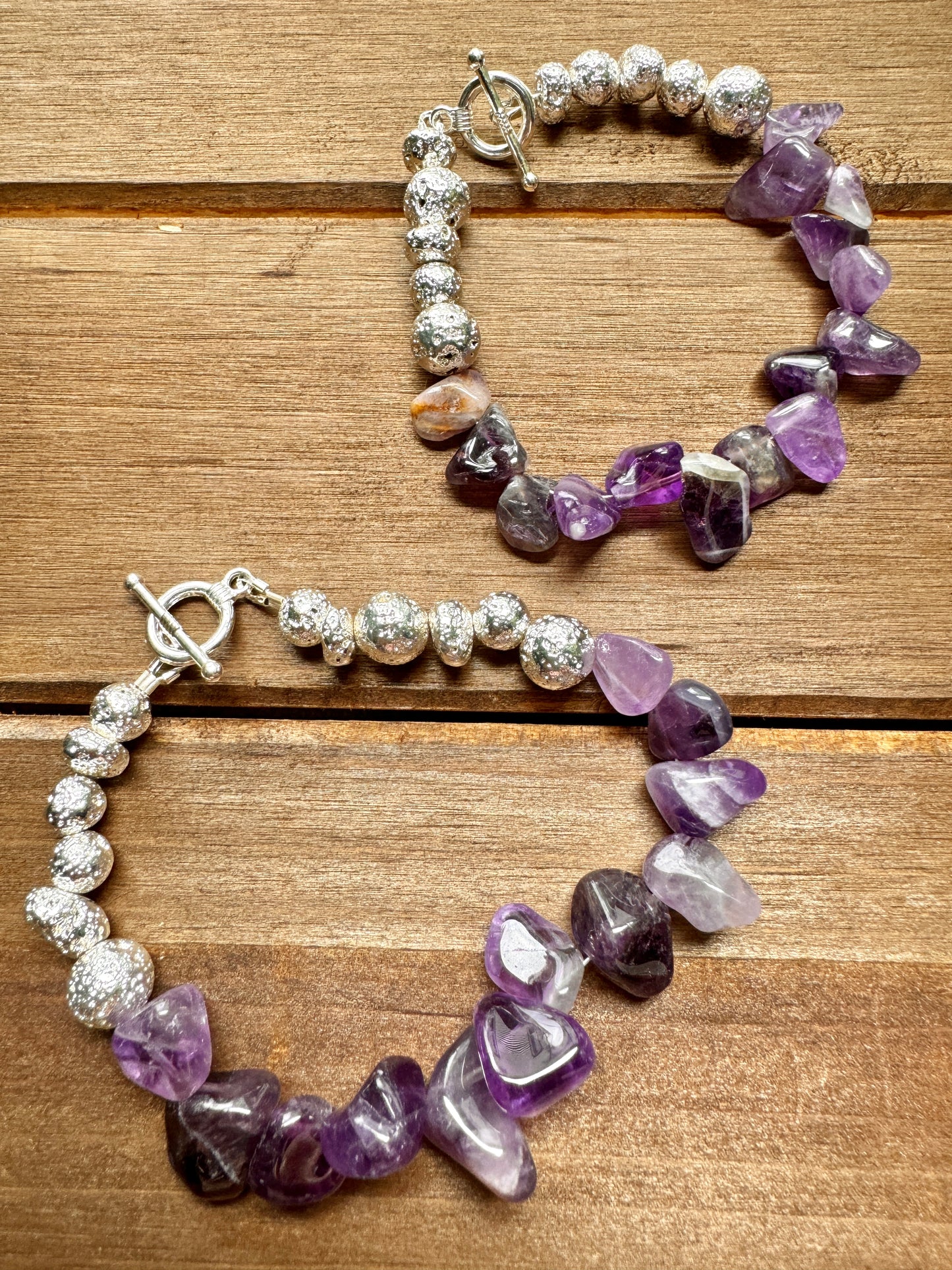 Amethyst with Gold or Silver Lava Stones Bracelet