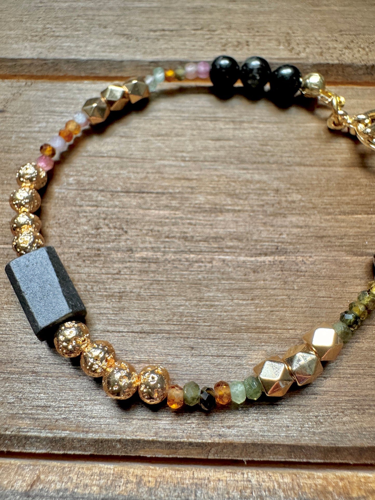 Black Tourmaline and Watermelon Tourmaline with Lava Stone Bracelet