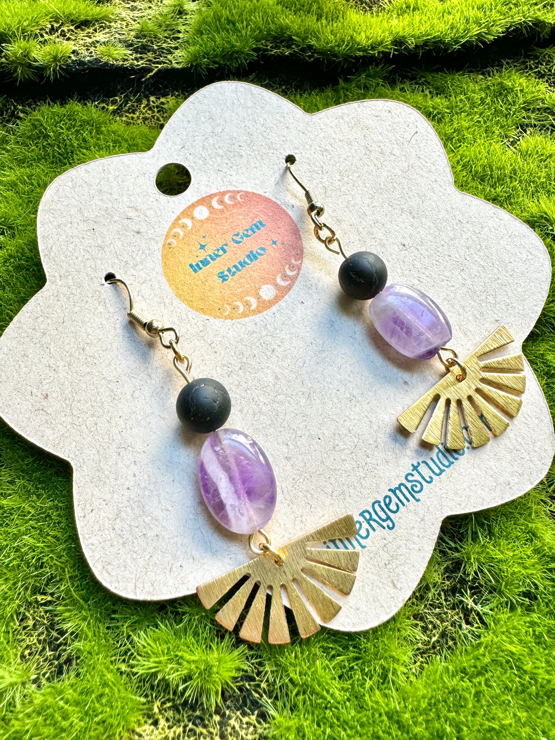 Amethyst and Black Tourmaline Earrings