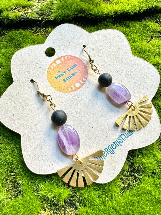 Amethyst and Black Tourmaline Earrings