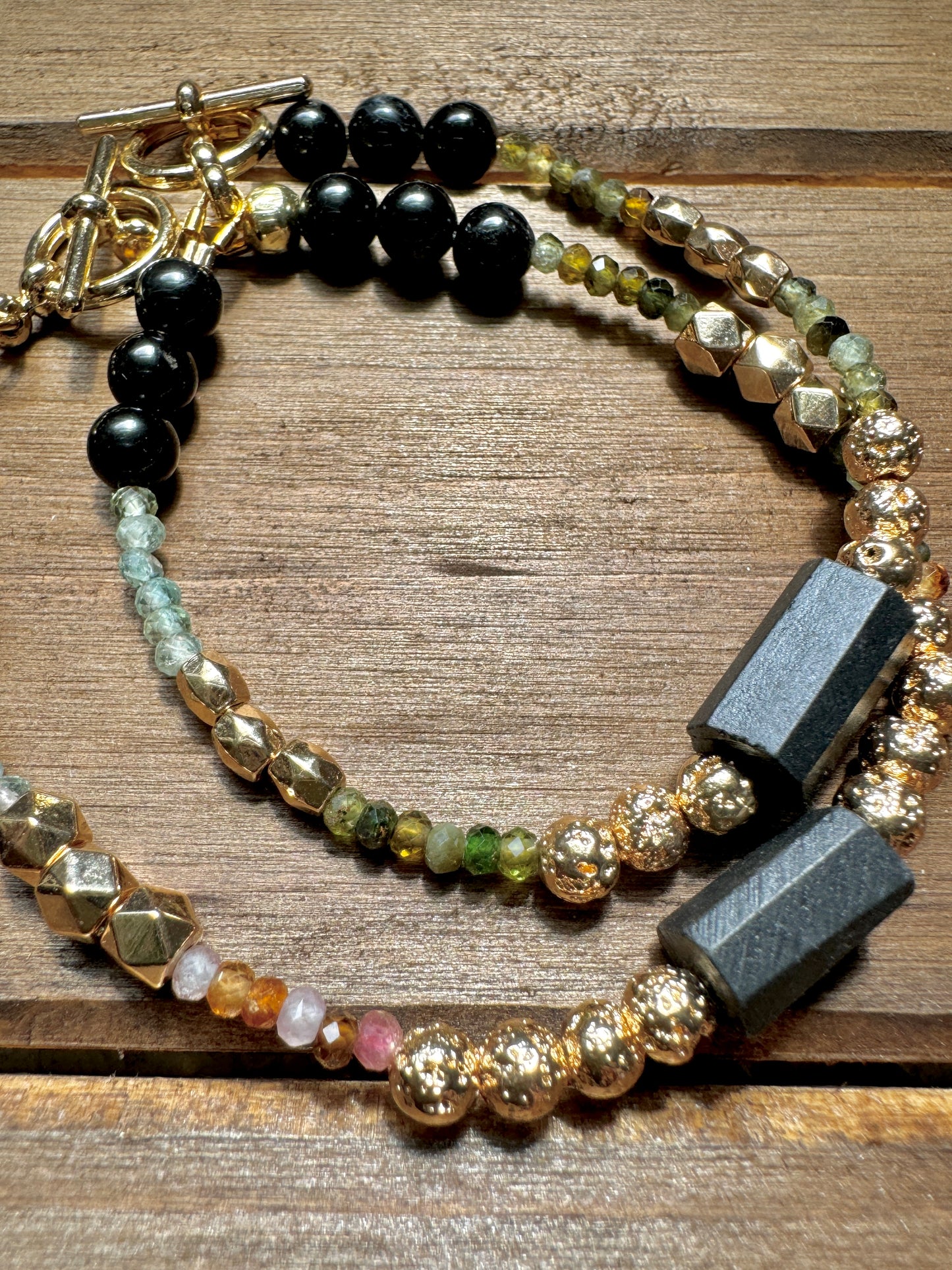 Black Tourmaline and Watermelon Tourmaline with Lava Stone Bracelet