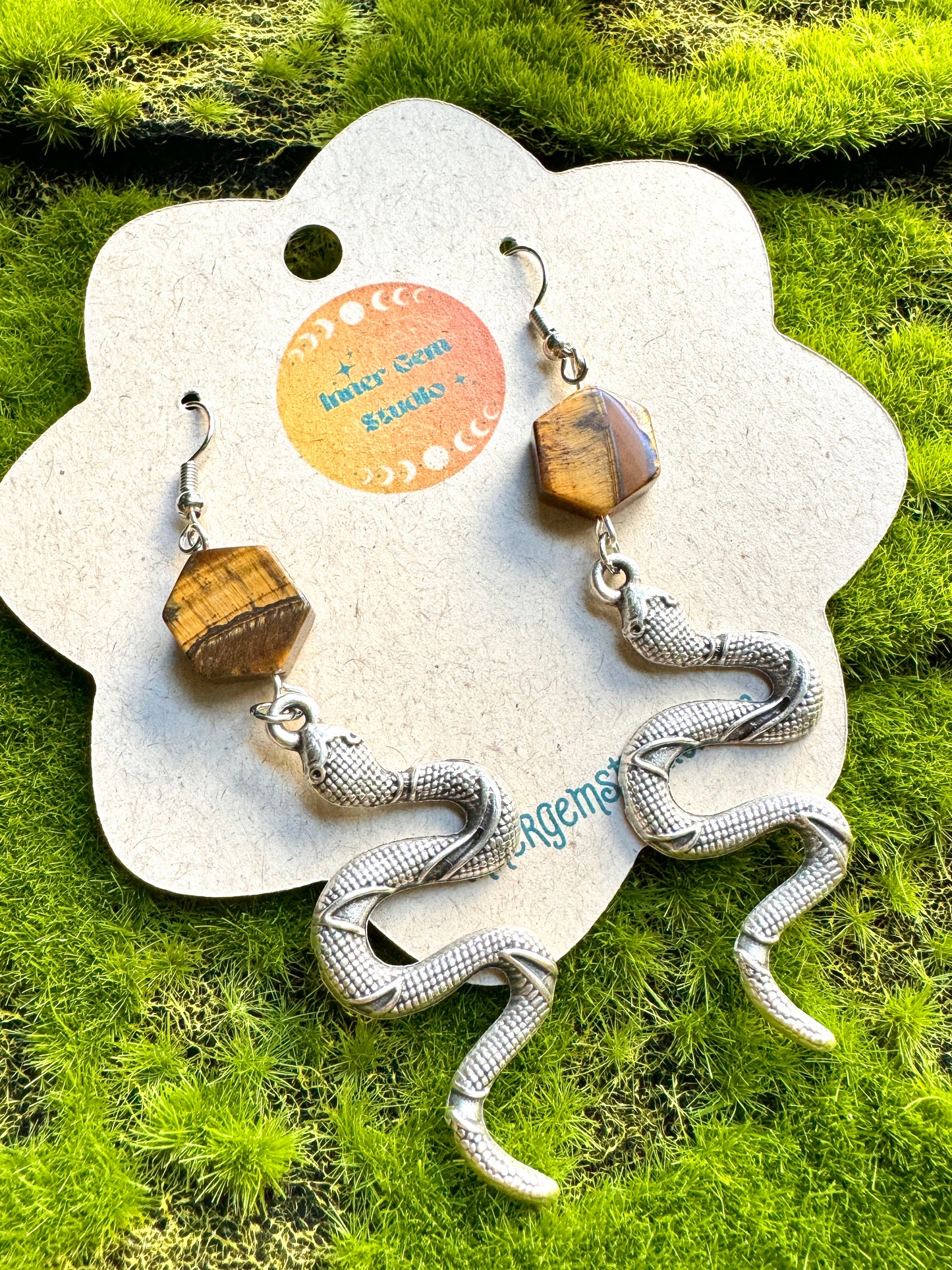 Tigers Eye Snake Earrings