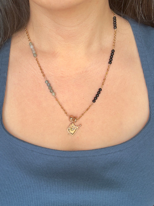 Heart necklace on model