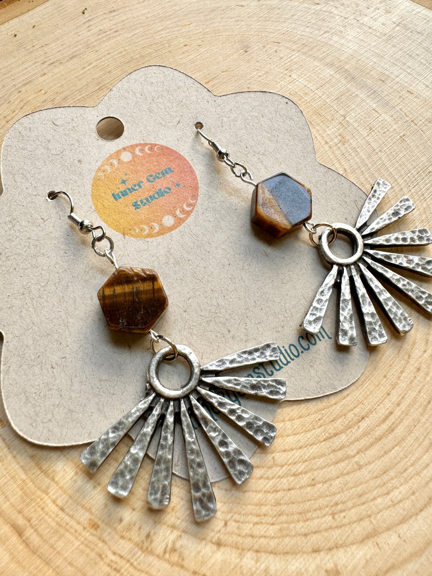 Tiger's Eye Sun Ray Dangle Earrings