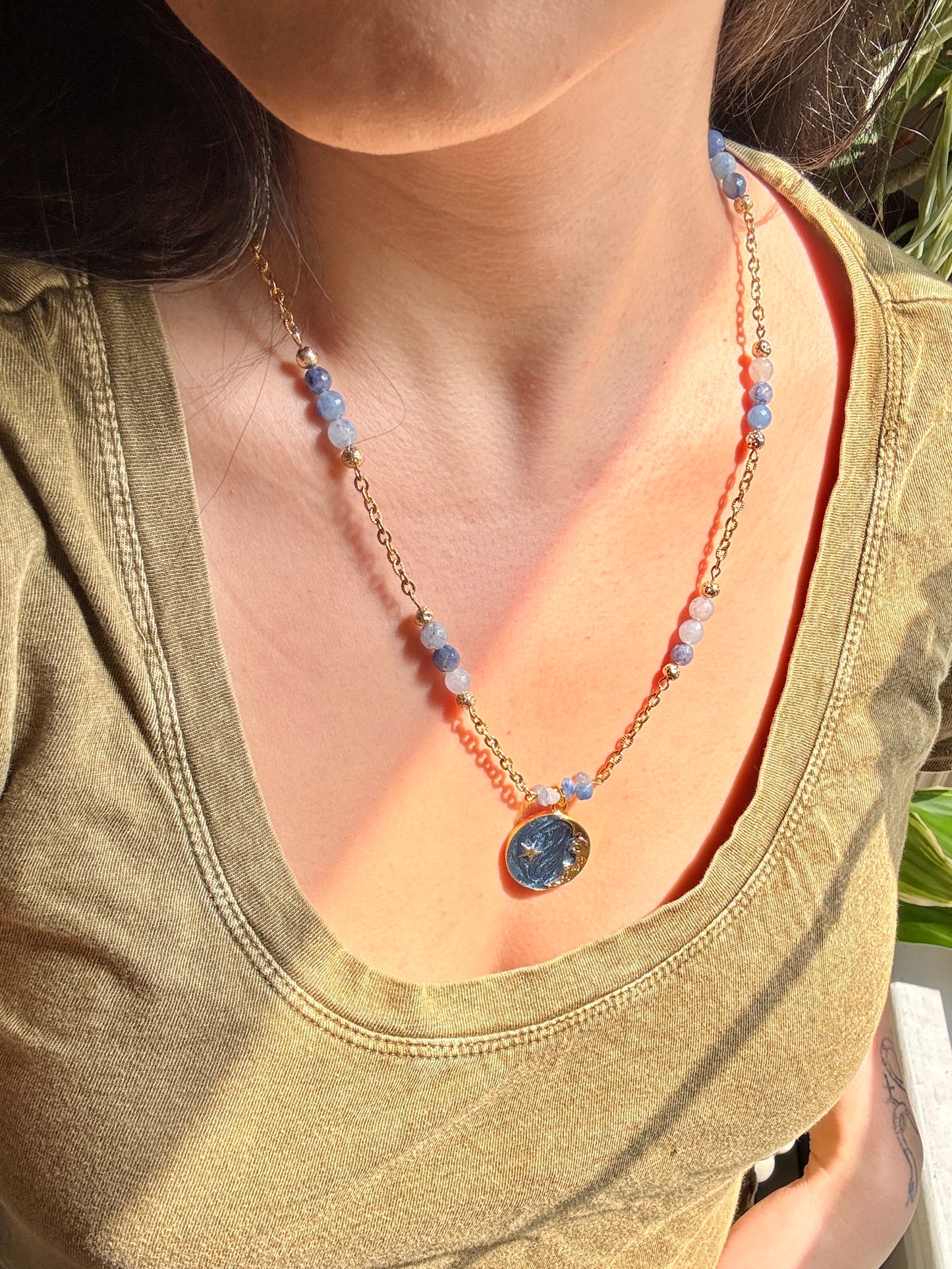 Celestia | Blue Aventurine Bead Necklace