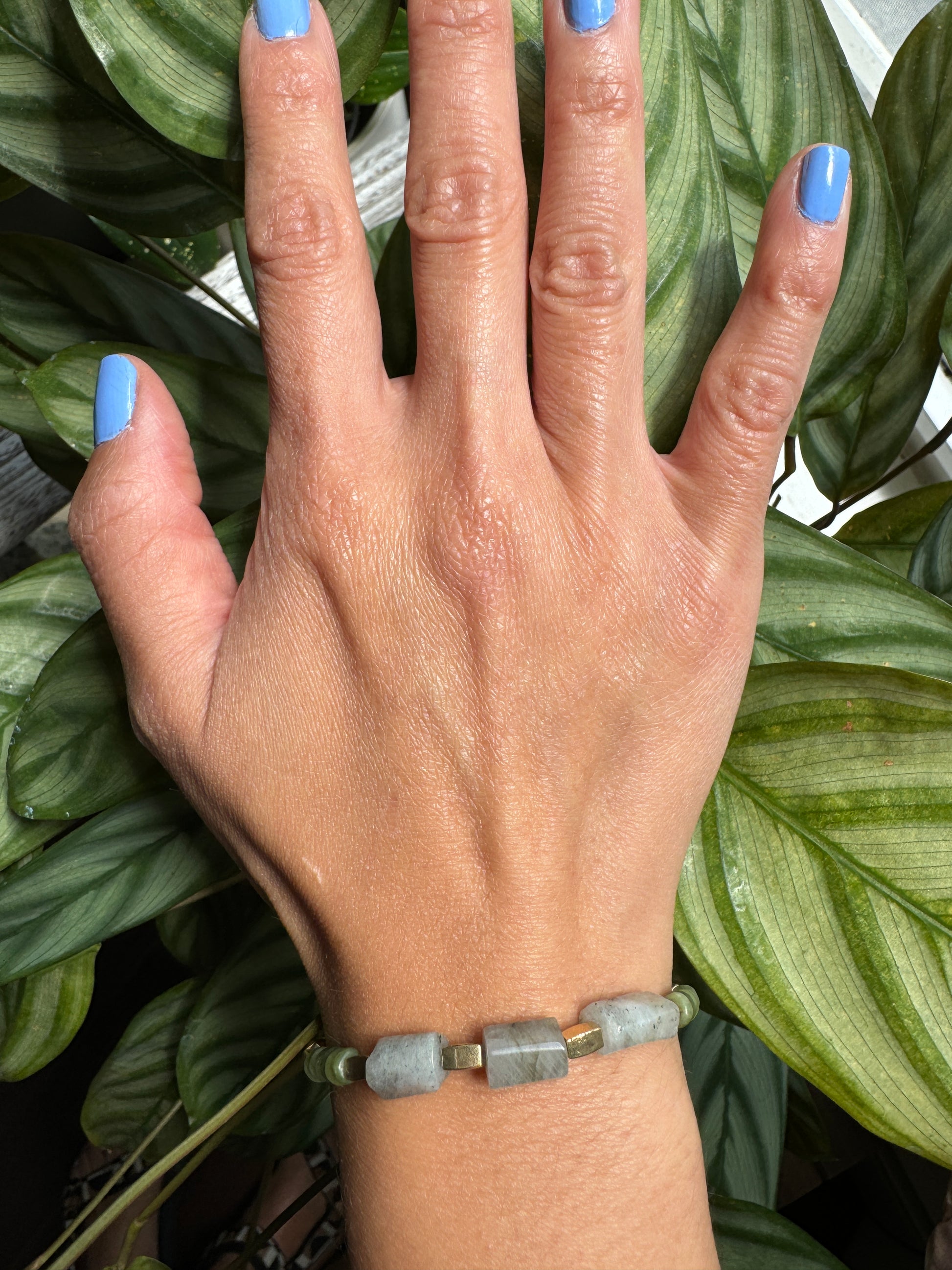 Labradorite bracelet on wrist 
