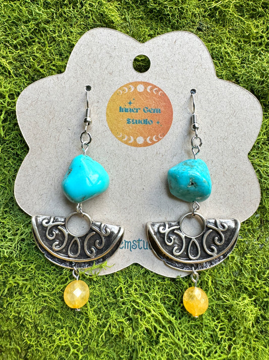 Howlite and Citrine Dangle Earrings