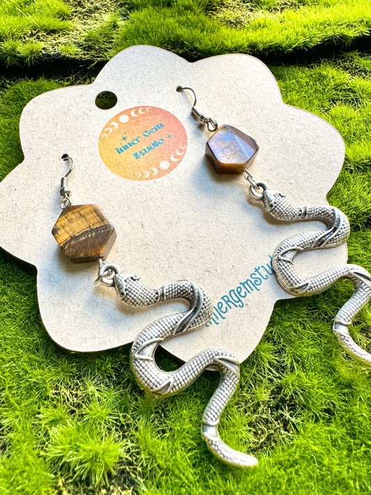 Snake Tigers Eye Earrings