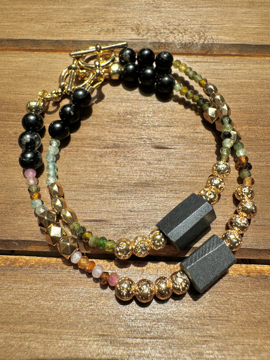 Black Tourmaline and Watermelon Tourmaline with Lava Stone Bracelet