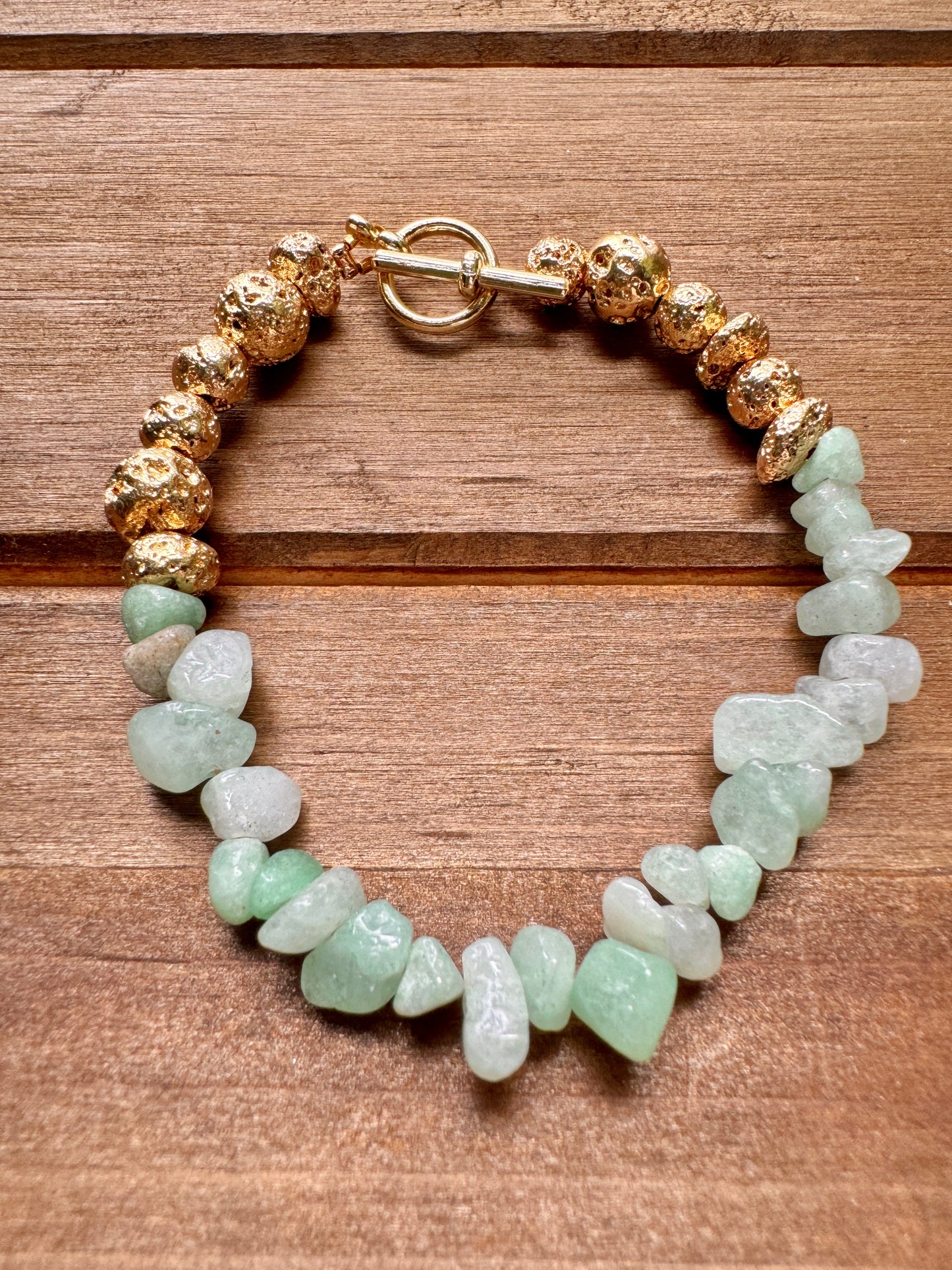 Green Aventurine and Gold Lava Stone Wire Bracelet