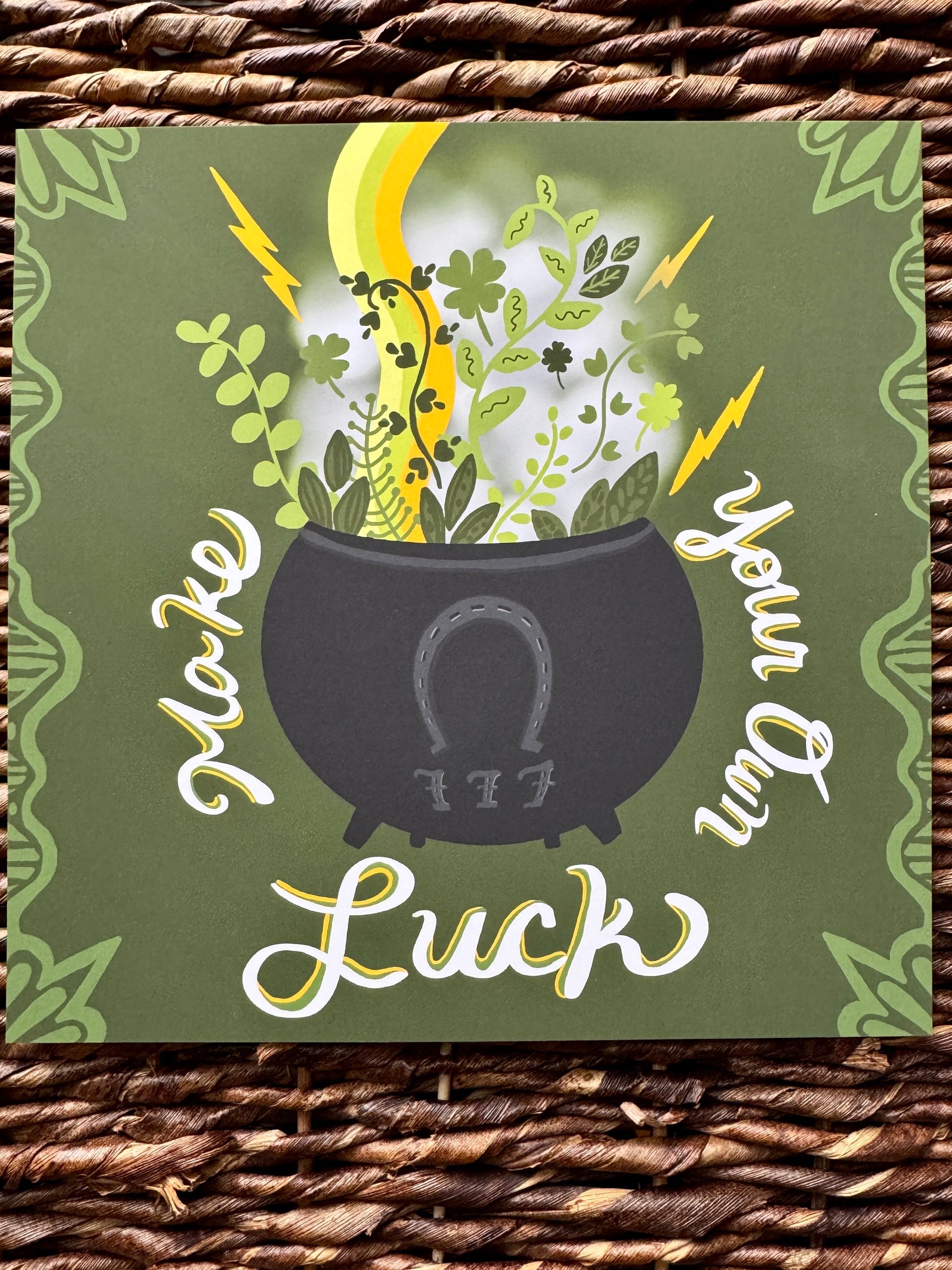 Make Your Own Luck cauldron and botanical art print