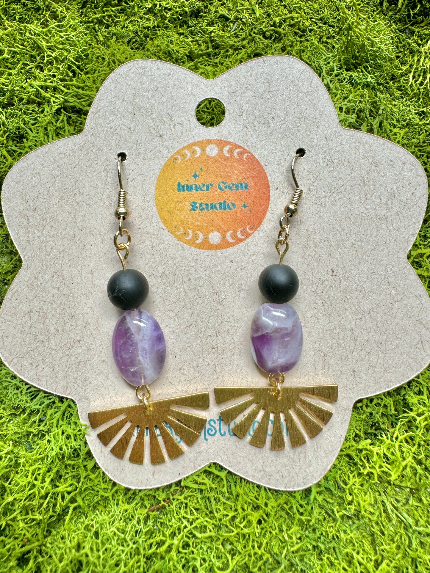 Amethyst and Black Tourmaline Earrings Front View
