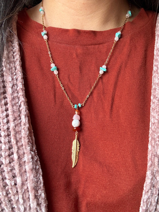 Renew | Feather Pendant Beaded Chain Necklace