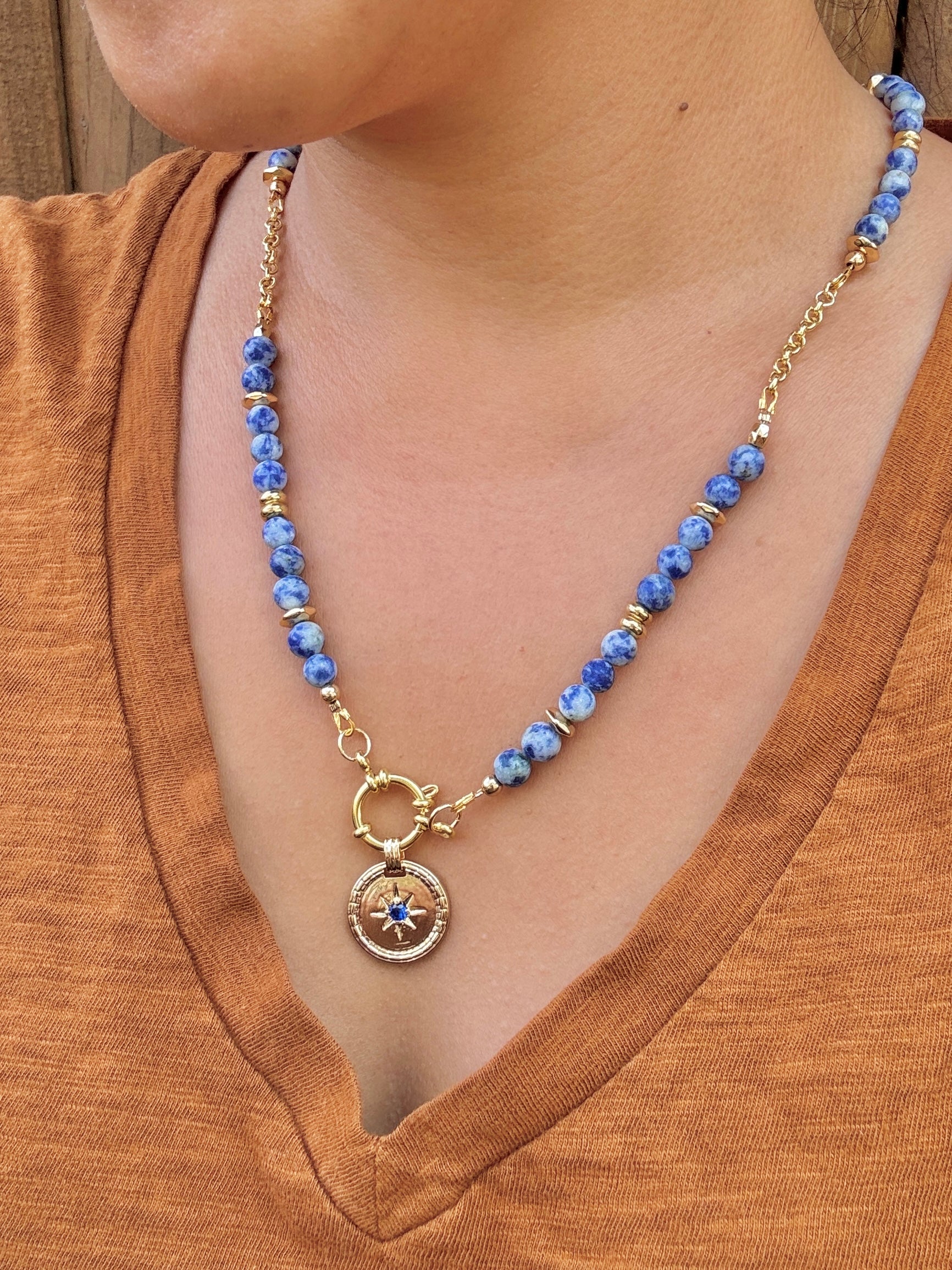 Sodalite necklace with sailor toggle clasp