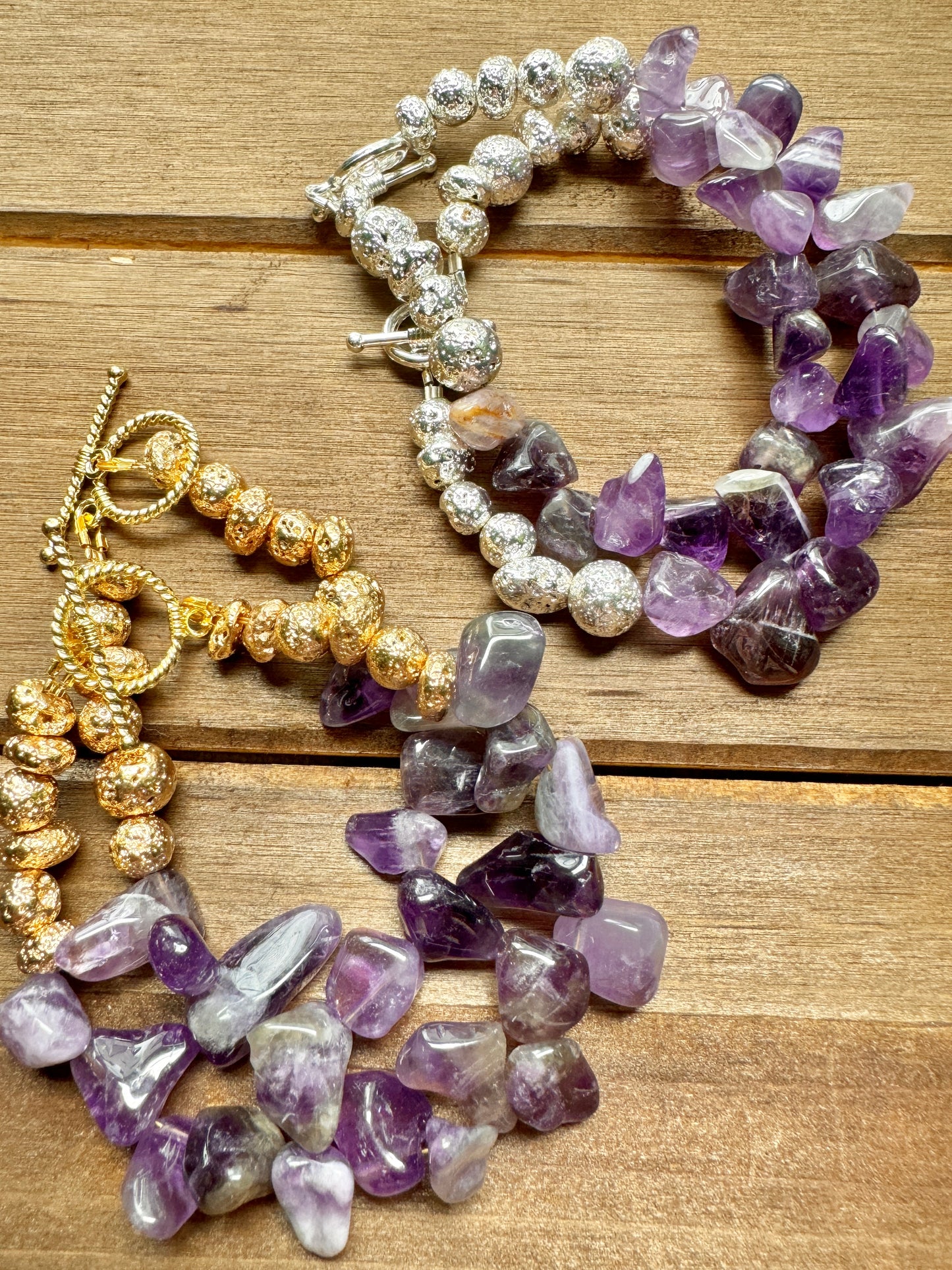 Amethyst with Gold or Silver Lava Stones Bracelet