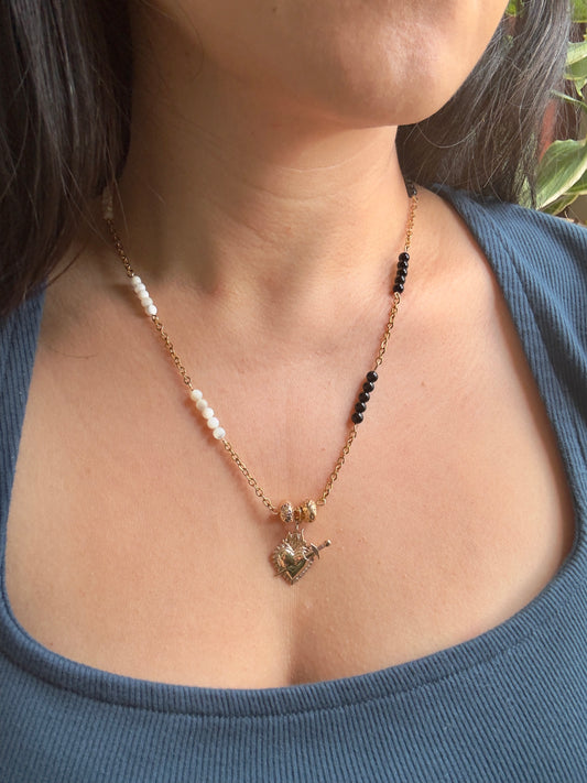 Heart necklace on model