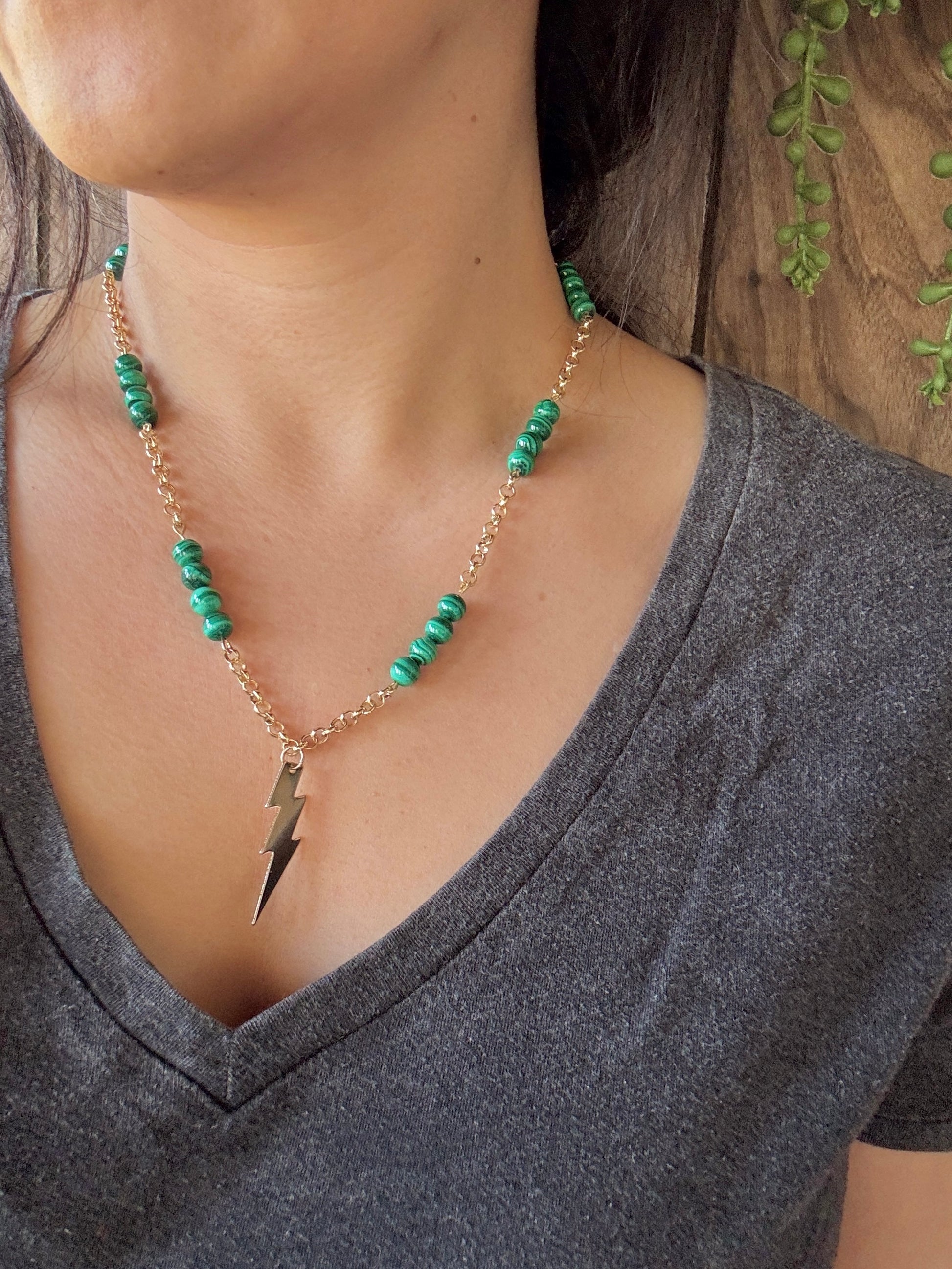 malachite lightning bolt necklace