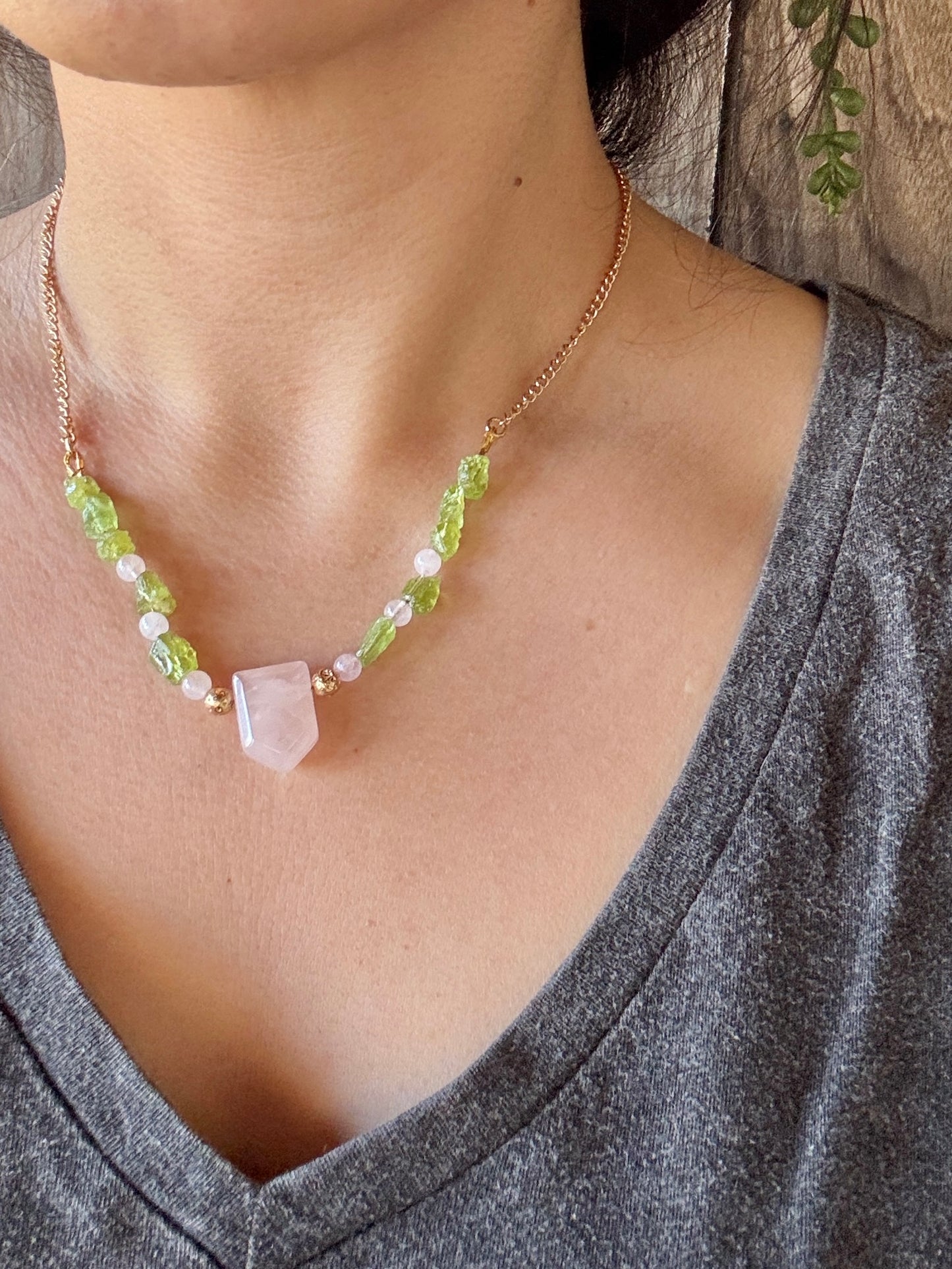 Rose Quartz & Peridot Necklace