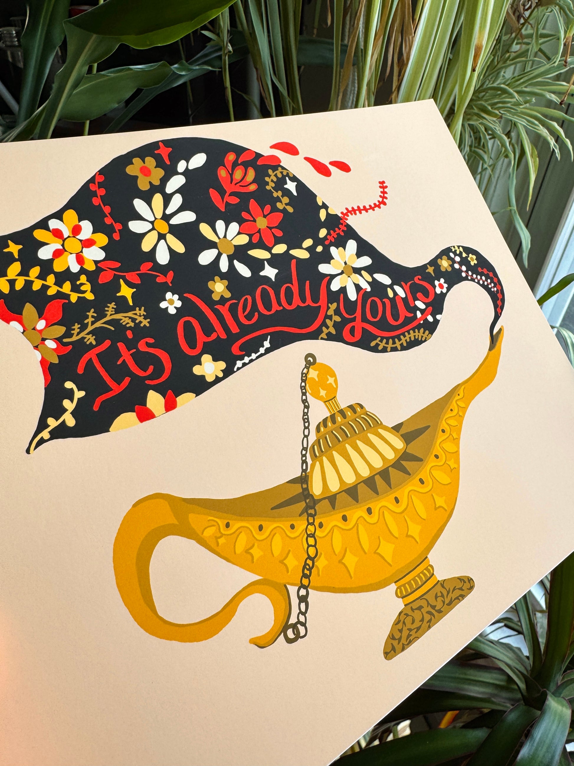 It's already yours, aladdin lamp, law of attraction print close up