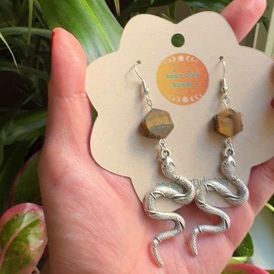 Tigers Eye Snake Earrings
